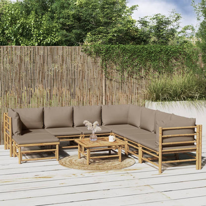 9-tlg. Garten-Lounge-Set mit Kissen Taupe Bambus