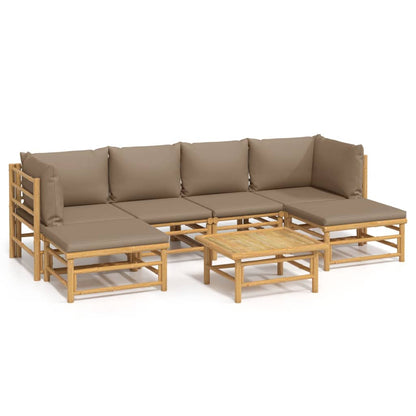 7-tlg. Garten-Lounge-Set mit Taupe Kissen Bambus