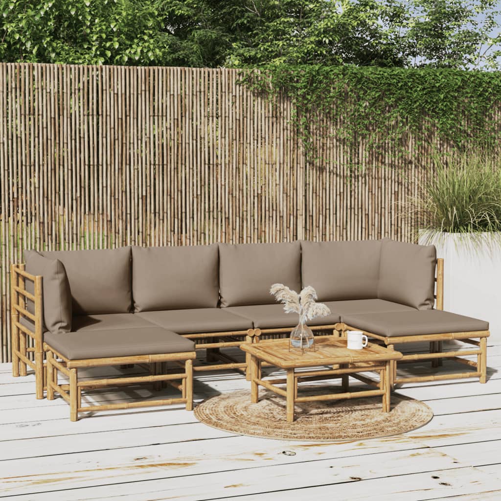 7-tlg. Garten-Lounge-Set mit Taupe Kissen Bambus