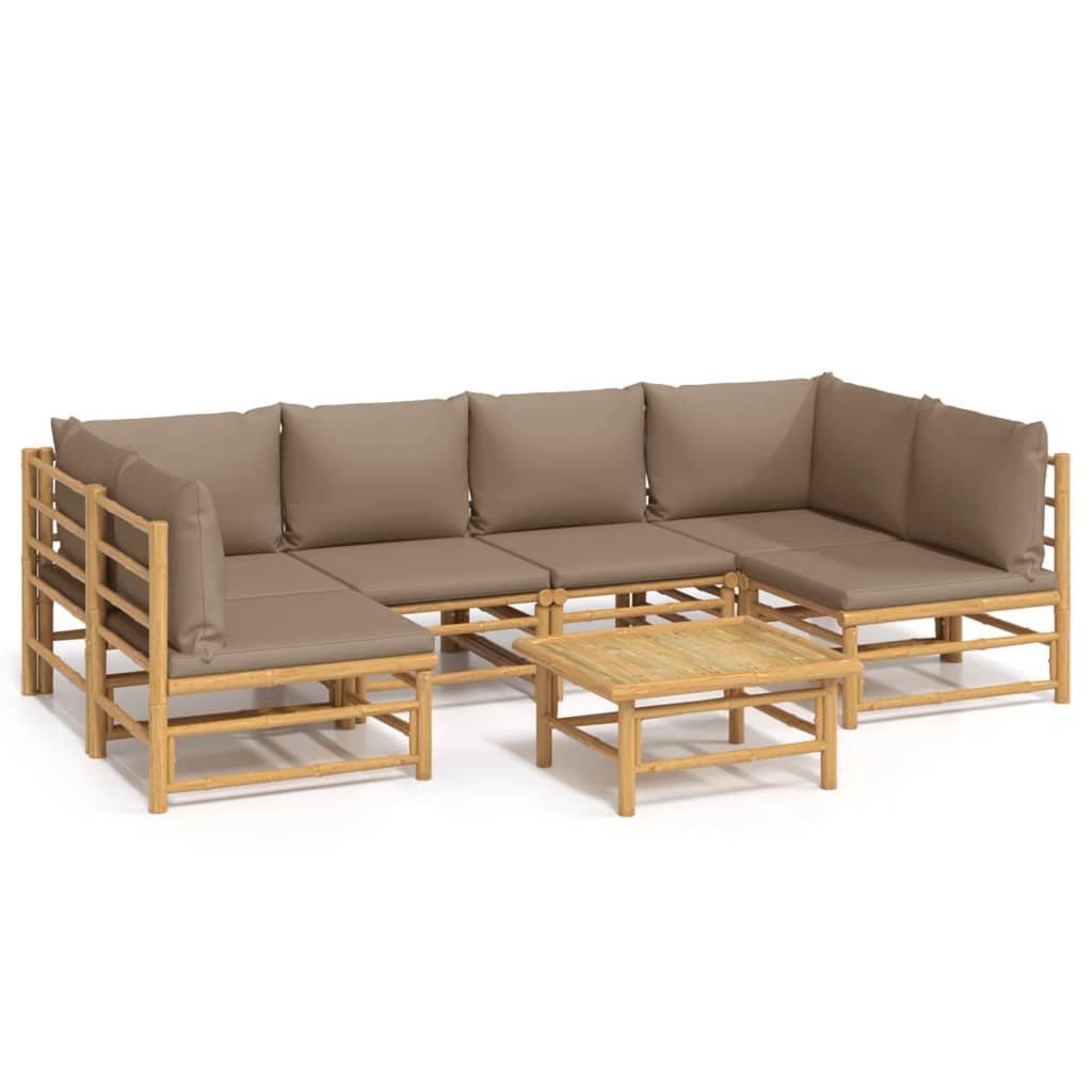 7-tlg. Garten-Lounge-Set mit Taupe Kissen Bambus