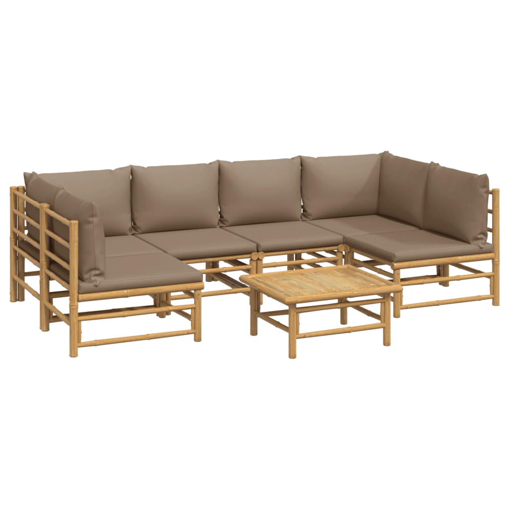 7-tlg. Garten-Lounge-Set mit Taupe Kissen Bambus