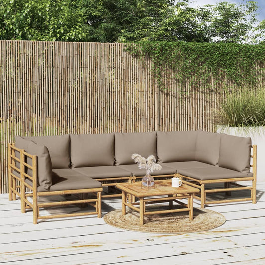 7-tlg. Garten-Lounge-Set mit Taupe Kissen Bambus