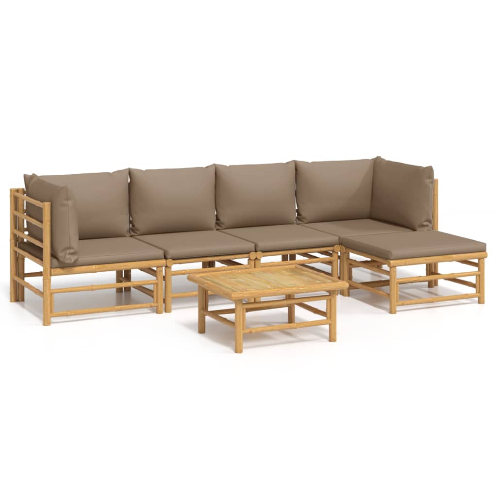 6-tlg. Garten-Lounge-Set mit Kissen Taupe Bambus