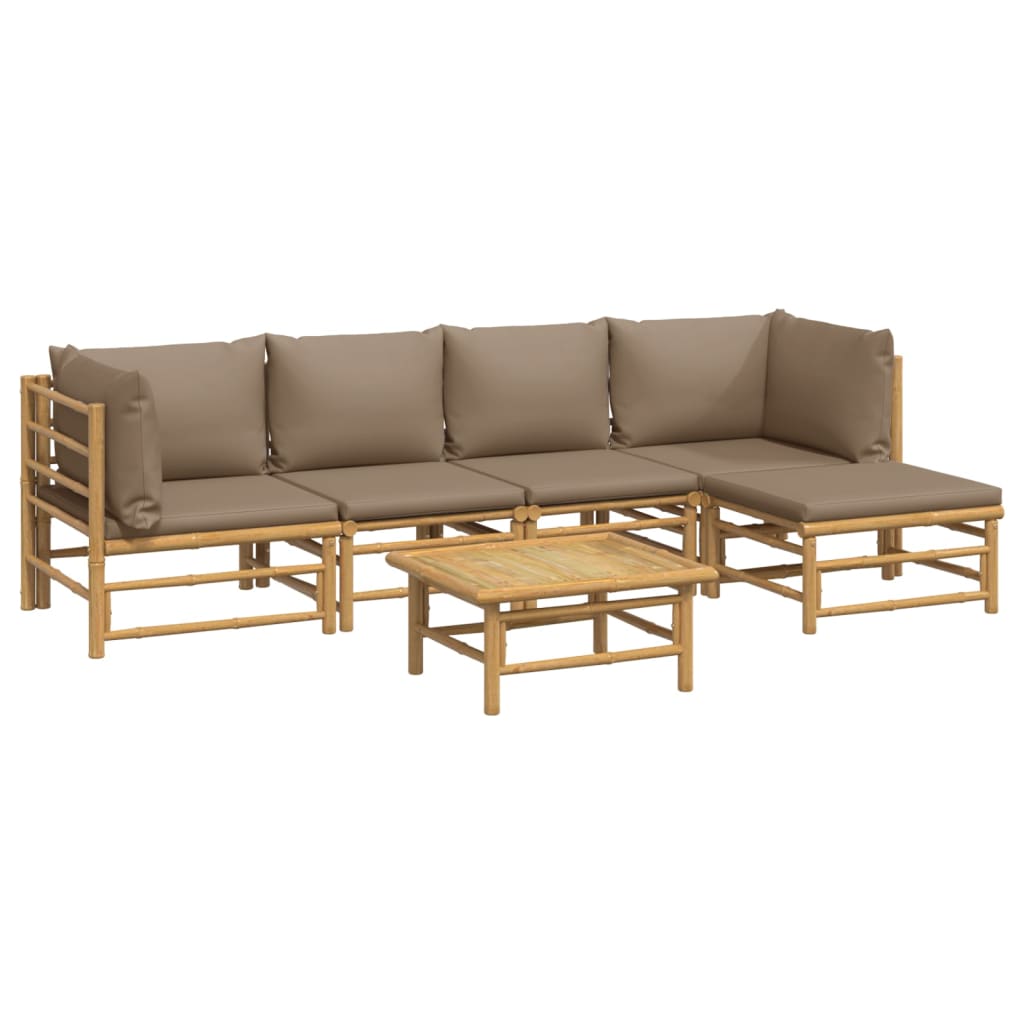 6-tlg. Garten-Lounge-Set mit Kissen Taupe Bambus