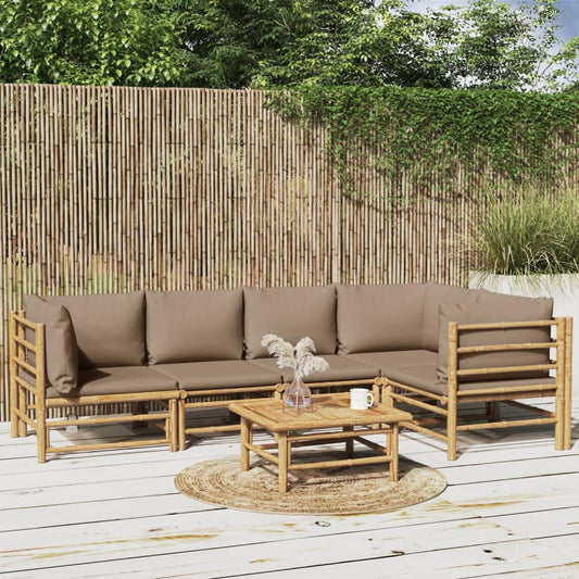 6-tlg. Garten-Lounge-Set mit Kissen Taupe Bambus