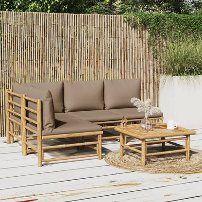 5-tlg. Garten-Lounge-Set mit Kissen Taupe Bambus