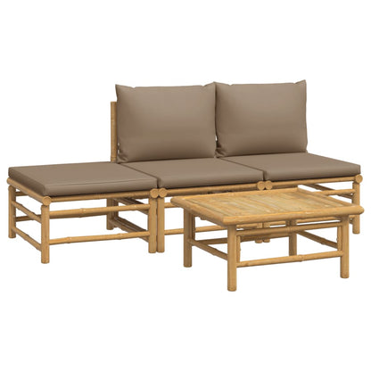 4-tlg. Garten-Lounge-Set mit Taupe Kissen Bambus