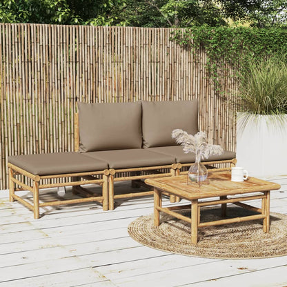 4-tlg. Garten-Lounge-Set mit Taupe Kissen Bambus