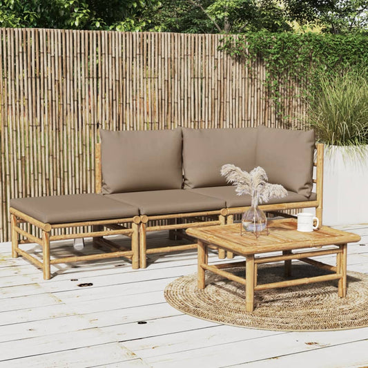 3-tlg. Garten-Lounge-Set mit Taupe Kissen Bambus