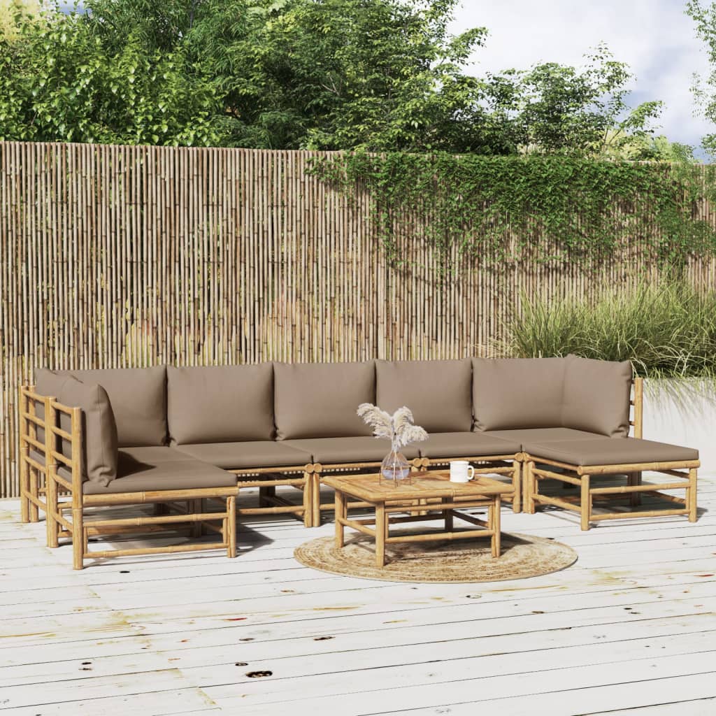 8-tlg. Garten-Lounge-Set mit Kissen Taupe Bambus