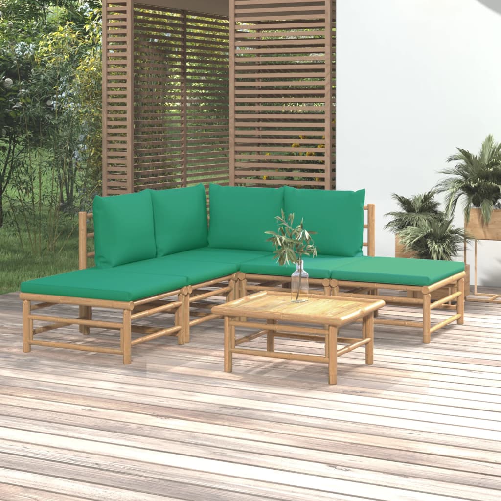 6-tlg. Garten-Lounge-Set mit Grünen Kissen Bambus