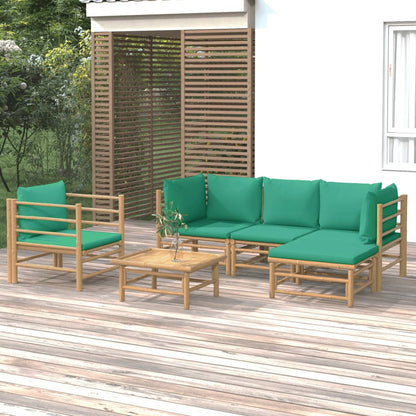 6-tlg. Garten-Lounge-Set mit Grünen Kissen Bambus