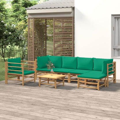 7-tlg. Garten-Lounge-Set mit Grünen Kissen Bambus