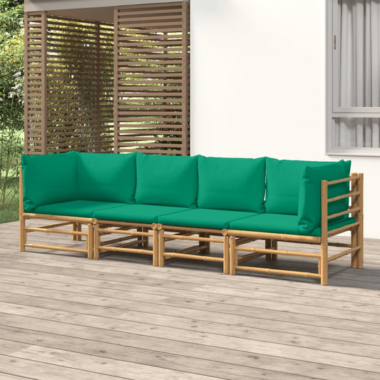 4-tlg. Garten-Lounge-Set mit Grünen Kissen Bambus