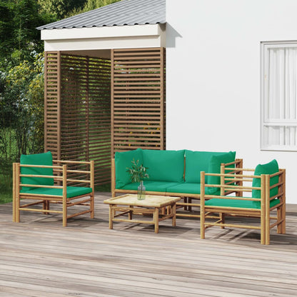 5-tlg. Garten-Lounge-Set mit Grünen Kissen Bambus