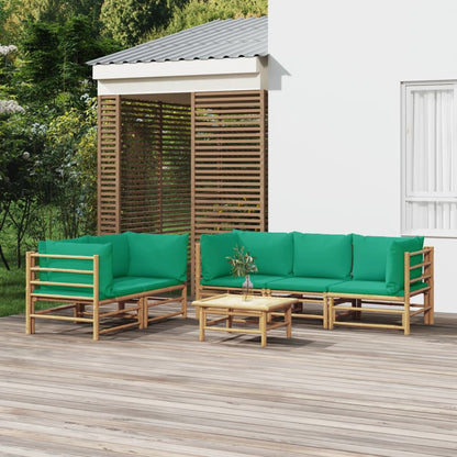 6-tlg. Garten-Lounge-Set mit Grünen Kissen Bambus