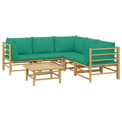 6-tlg. Garten-Lounge-Set mit Grünen Kissen Bambus