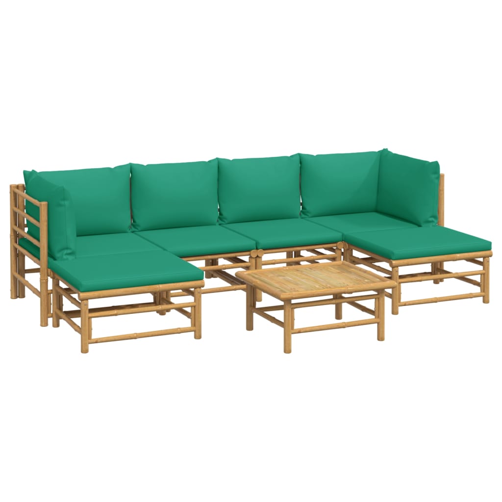 7-tlg. Garten-Lounge-Set mit Grünen Kissen Bambus