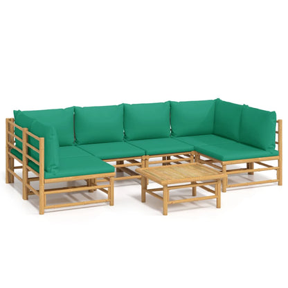 7-tlg. Garten-Lounge-Set mit Grünen Kissen Bambus