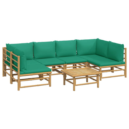 7-tlg. Garten-Lounge-Set mit Grünen Kissen Bambus