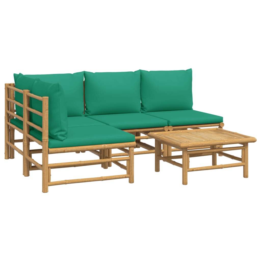 5-tlg. Garten-Lounge-Set mit Grünen Kissen Bambus