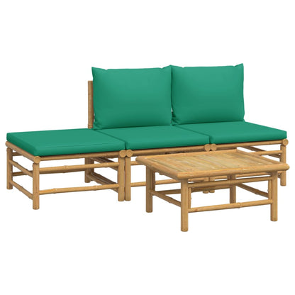 4-tlg. Garten-Lounge-Set mit Grünen Kissen Bambus