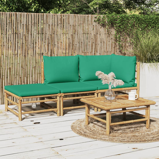 3-tlg. Garten-Lounge-Set mit Grünen Kissen Bambus