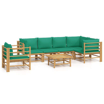 7-tlg. Garten-Lounge-Set mit Grünen Kissen Bambus