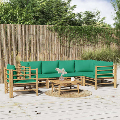 7-tlg. Garten-Lounge-Set mit Grünen Kissen Bambus