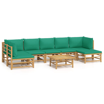 8-tlg. Garten-Lounge-Set mit Grünen Kissen Bambus