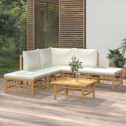 6-tlg. Garten-Lounge-Set mit Cremeweißen Kissen Bambus