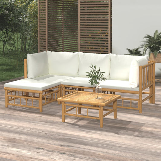 5-tlg. Garten-Lounge-Set mit Cremeweißen Kissen Bambus