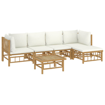 6-tlg. Garten-Lounge-Set mit Cremeweißen Kissen Bambus