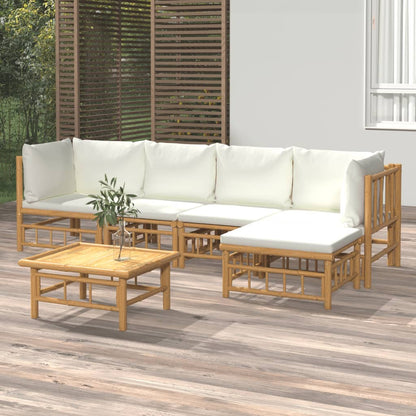 6-tlg. Garten-Lounge-Set mit Cremeweißen Kissen Bambus