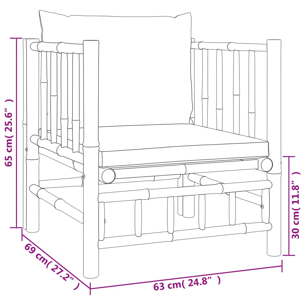 5-tlg. Garten-Lounge-Set mit Cremeweißen Kissen Bambus