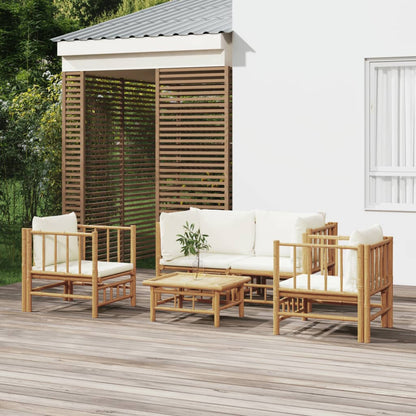 5-tlg. Garten-Lounge-Set mit Cremeweißen Kissen Bambus