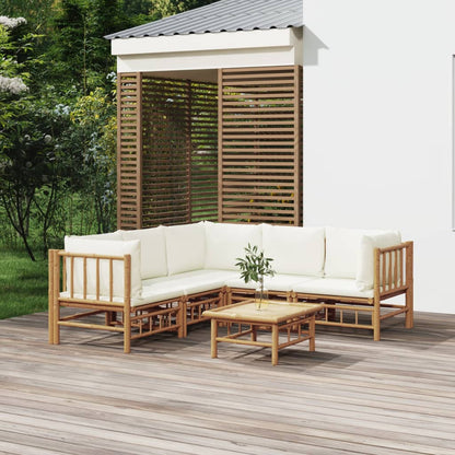 6-tlg. Garten-Lounge-Set mit Cremeweißen Kissen Bambus