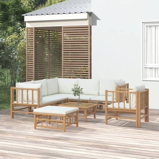 8-tlg. Garten-Lounge-Set mit Cremeweißen Kissen Bambus