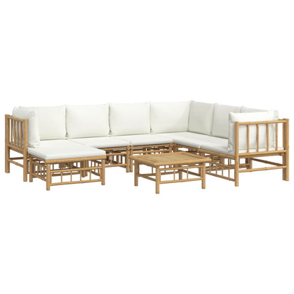 8-tlg. Garten-Lounge-Set mit Cremeweißen Kissen Bambus