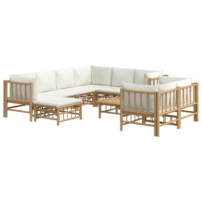 10-tlg. Garten-Lounge-Set mit Cremeweißen Kissen Bambus