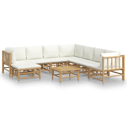 9-tlg. Garten-Lounge-Set mit Cremeweißen Kissen Bambus