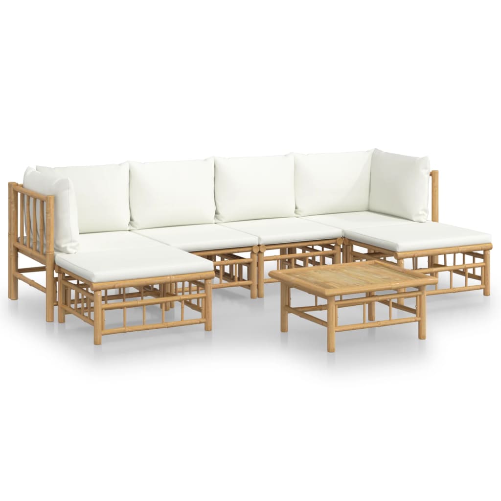 7-tlg. Garten-Lounge-Set mit Cremeweißen Kissen Bambus