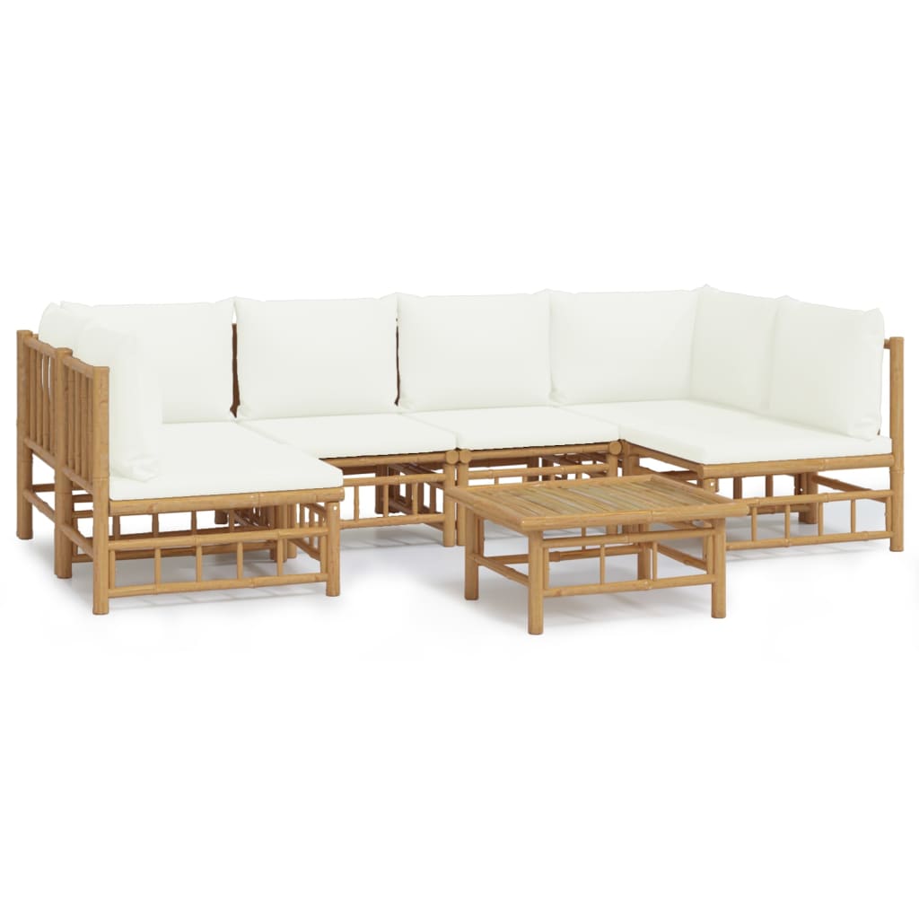 7-tlg. Garten-Lounge-Set mit Cremeweißen Kissen Bambus