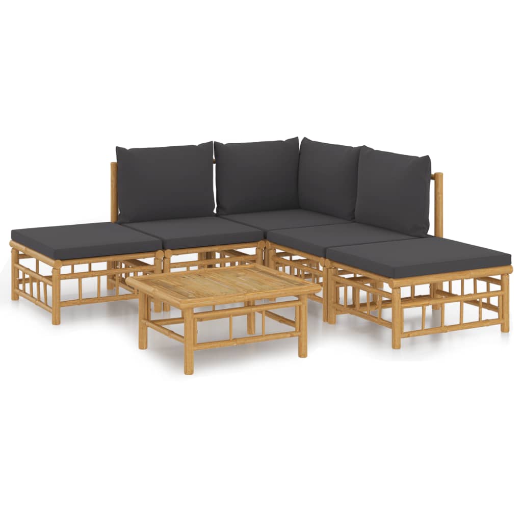 6-tlg. Garten-Lounge-Set mit Dunkelgrauen Kissen Bambus