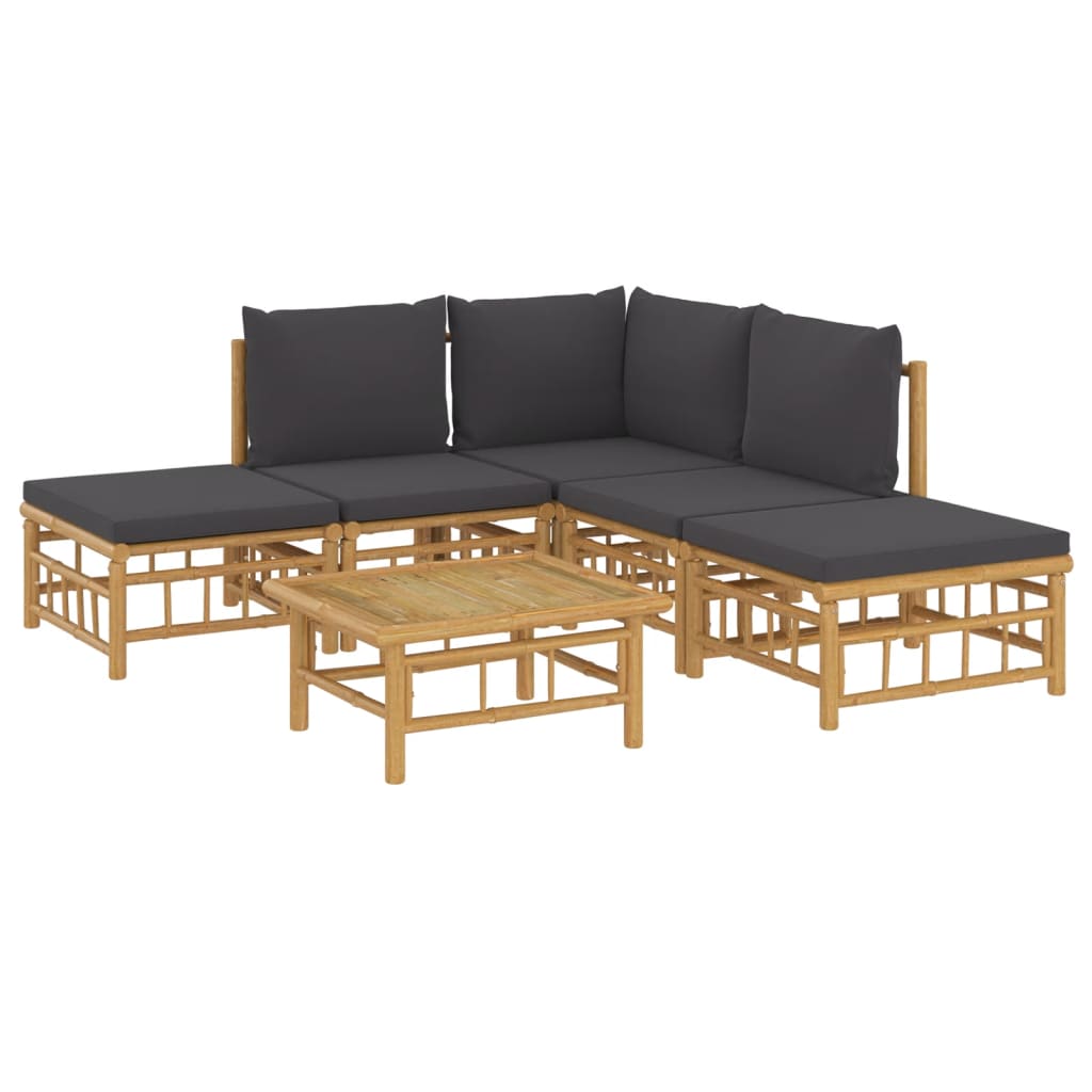 6-tlg. Garten-Lounge-Set mit Dunkelgrauen Kissen Bambus