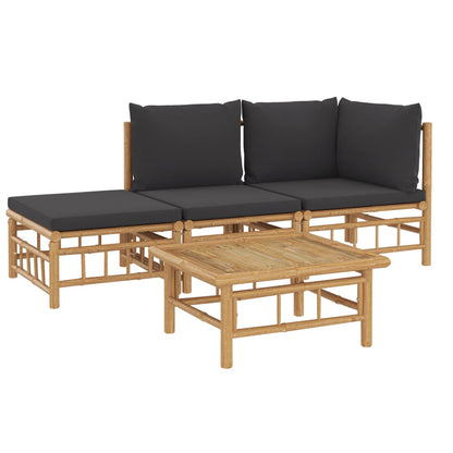 4-tlg. Garten-Lounge-Set mit Dunkelgrauen Kissen Bambus