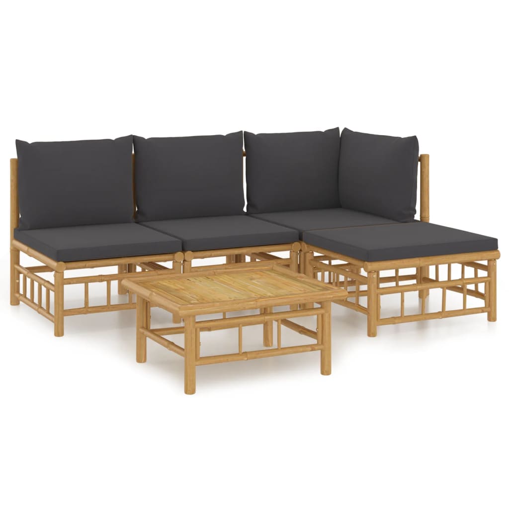 5-tlg. Garten-Lounge-Set mit Dunkelgrauen Kissen Bambus