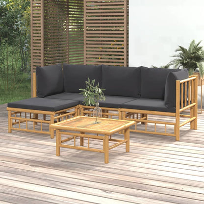 5-tlg. Garten-Lounge-Set mit Dunkelgrauen Kissen Bambus