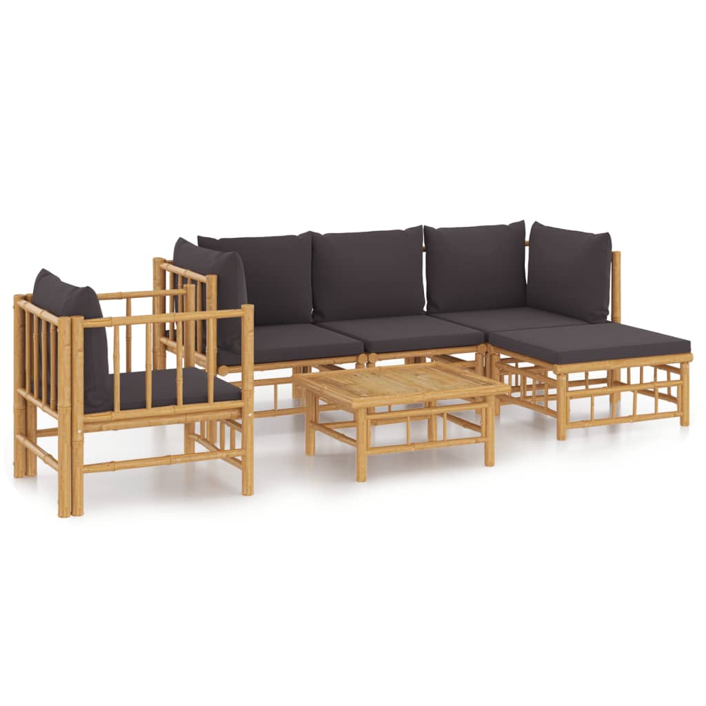 6-tlg. Garten-Lounge-Set mit Dunkelgrauen Kissen Bambus