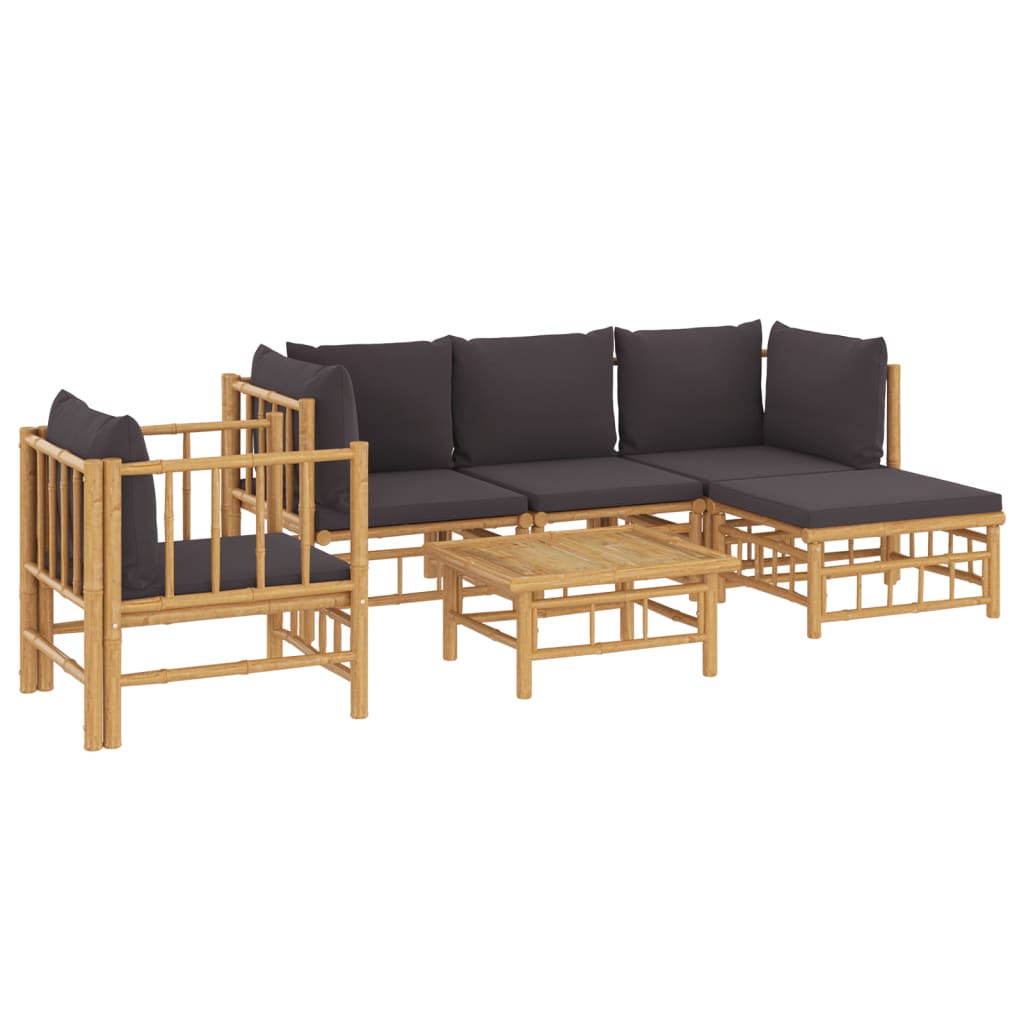 6-tlg. Garten-Lounge-Set mit Dunkelgrauen Kissen Bambus